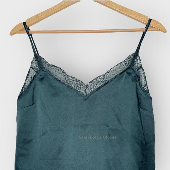 Abercrombie Satin Lace Cami Green Button Back Flowy Feminine Tank Top - Picture 5 of 7